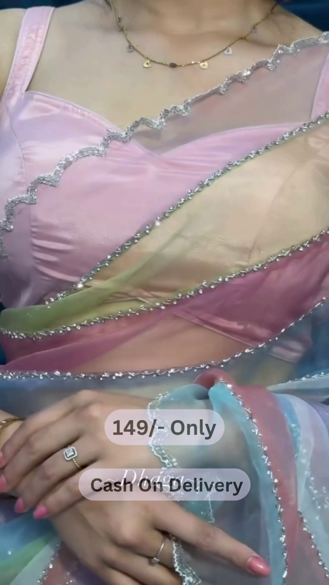 ✨ Beads & Stones Embellished Organza Saree - Image 3